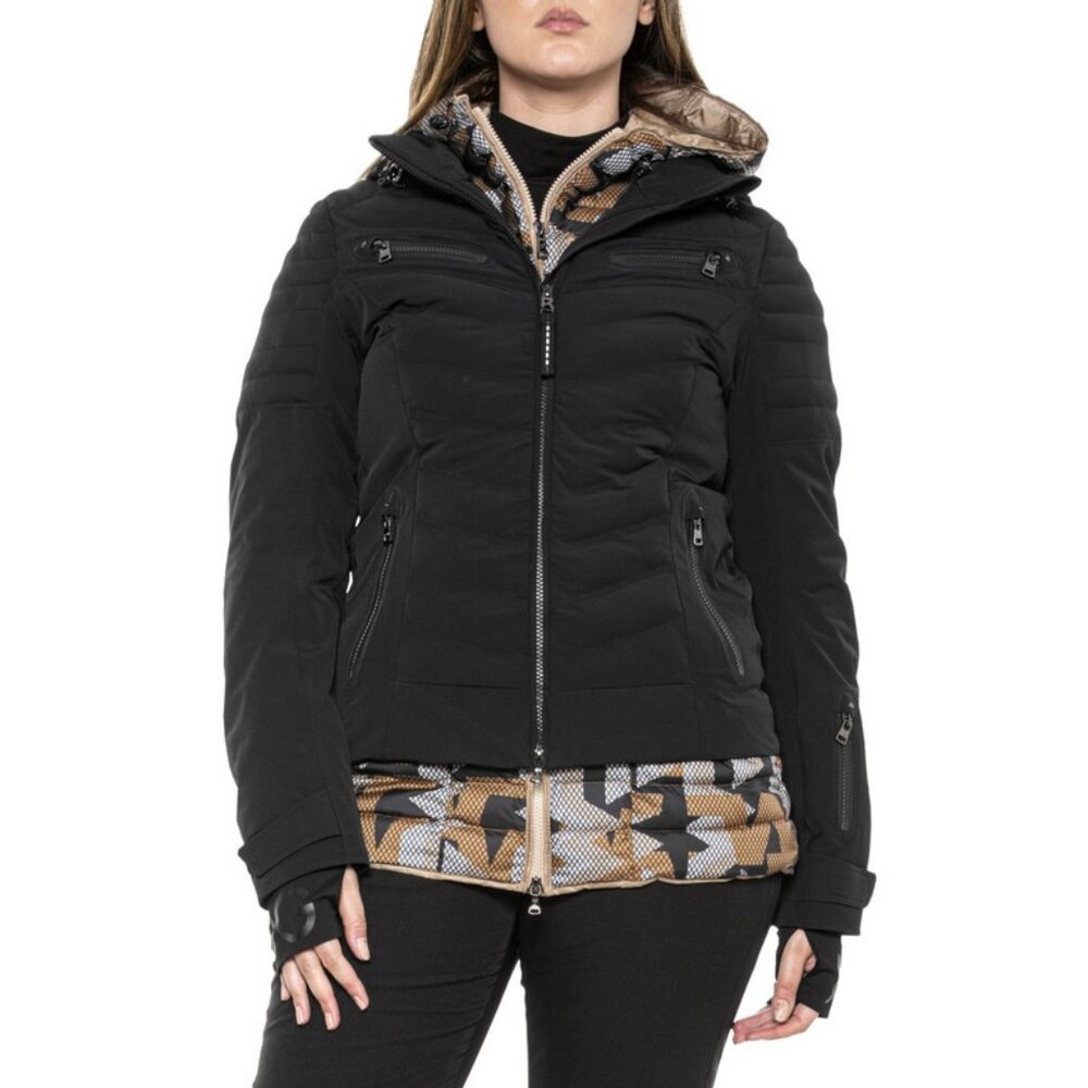 NEW $1895 Bogner Micela-T Down Puffer Jacket! 4 Black Geometric Puffer Insert